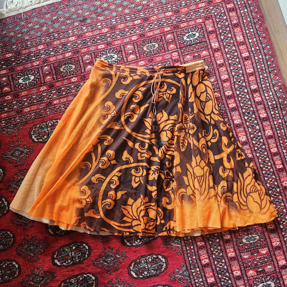 Jean Paul Gaultier Orange and Black Pleated Midi Skirt